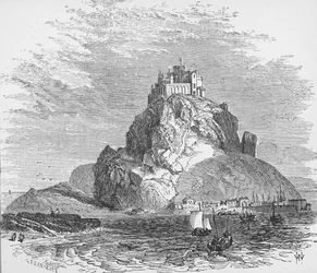 トーマスミルナー牧師による「地理のギャラリー」のイギリス、コーンウォールのセントマイケルズマウント、1880年頃出版